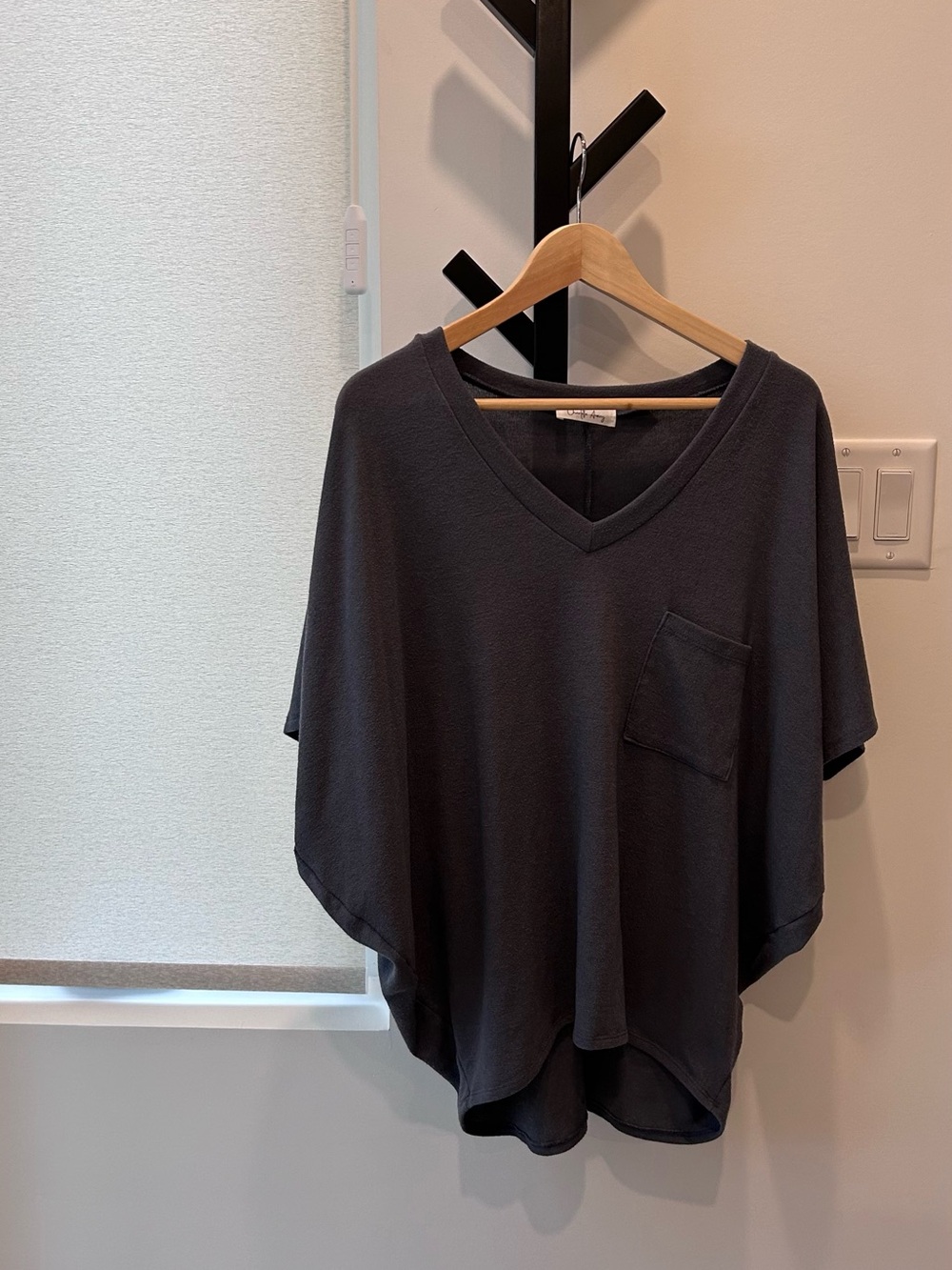 Relaxed Charcoal V-Neck Pocket Jersey Top
